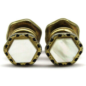Baer & Wilde Cufflinks Mother of Pearl Kum-A-Part Gold Men Formal Wear